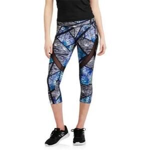 Avia Blue Black Wild Print Crop Capri Legging Yoga LARGE Workout Gym Stretch